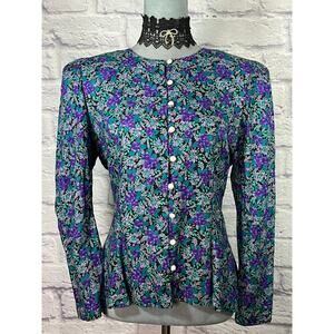 Stunning McClintock Style Victorian Blouse with Violet Pattern & Pearl Buttons